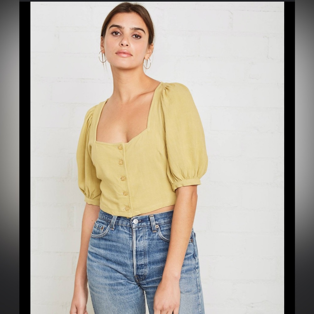 Rachel Pally Green Puff Sleeve Crop Blouse